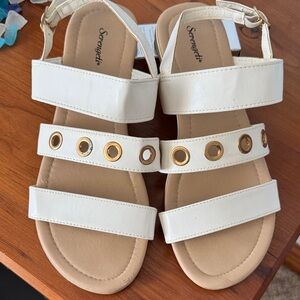 Serengeti White Sandals with Gold Grommet Accents